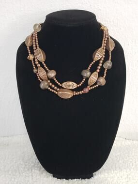 Vintage Karla Jordan Statement Necklace Layered Bronze Aged Copper Tone Beads